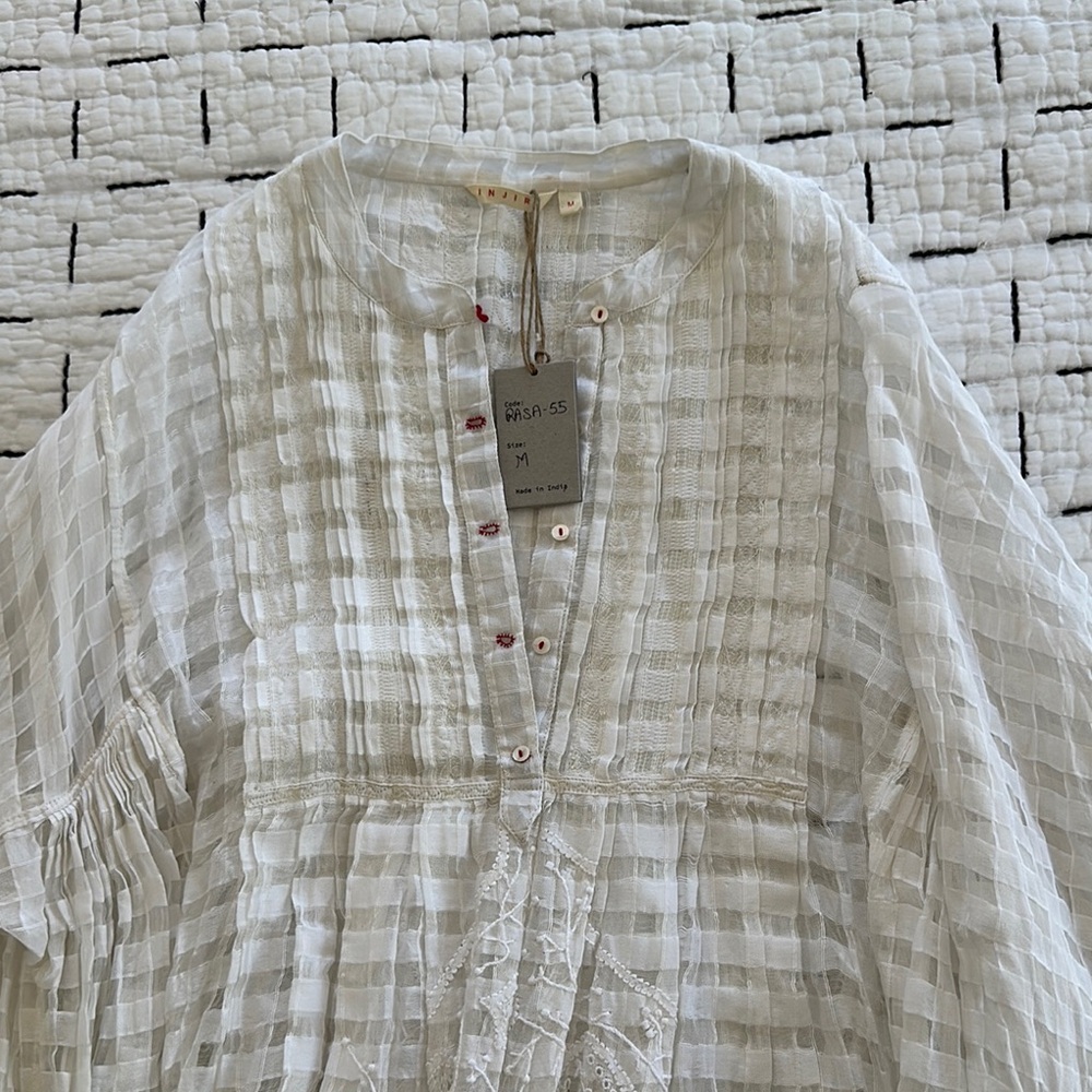 NWT INJIRI Sheer White Checkered Dress